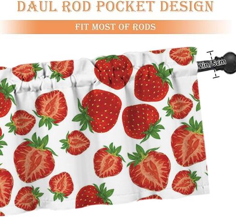 Yongqian Strawberry Window Treatment Valance Summer Fruit Strawberry Window Valance with Rod Pocket for Kitchen Dining Room Window Decoration (Pink) in Kuwait