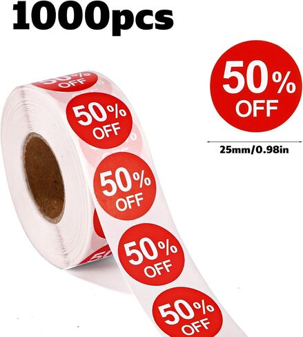 1000pcs 20% Discount Stickers, 1 Inch Round Self Adhesive 20 Percent Off Stickers Practical Promotion Labels Sales Tags for Retail Store Supermarkets Shops (Red) in Kuwait