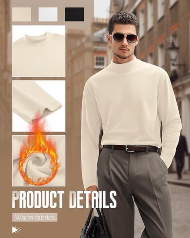 مجموعة من 3 تيشيرتات رجالية بأكمام طويلة، سترات صوفية حرارية، قمصان ذات ياقة مدورة وهمية، قمصان داخلية صلبة أساسية in Kuwait