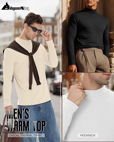 مجموعة من 3 تيشيرتات رجالية بأكمام طويلة، سترات صوفية حرارية، قمصان ذات ياقة مدورة وهمية، قمصان داخلية صلبة أساسية in Kuwait