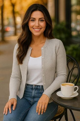 Womens Ribbed Knit Cardigan Sweater: Slim Fit Long Sleeve Button Up Lightweight Crewneck for Fall Winter Casual Work Fashion in Saudi Arabia