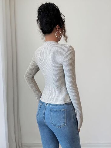 Womens Ribbed Knit Cardigan Sweater: Slim Fit Long Sleeve Button Up Lightweight Crewneck for Fall Winter Casual Work Fashion in Saudi Arabia