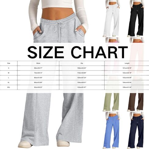 Oversized Wide Leg Sweatpants Women Casual Low Rise Baggy Sweat Pants Y2k Cute Loose Lounge Outfits with Pockets in Saudi Arabia