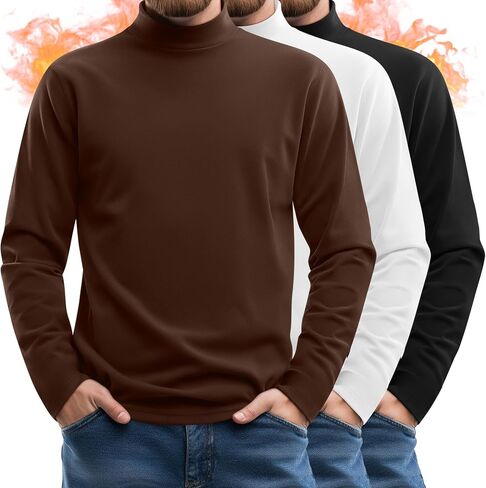 3 Pack Men's Long Sleeve Tees, Thermal Pullover Sweaters Mock Turtleneck Tops Basic Solid Undershirts in Saudi Arabia