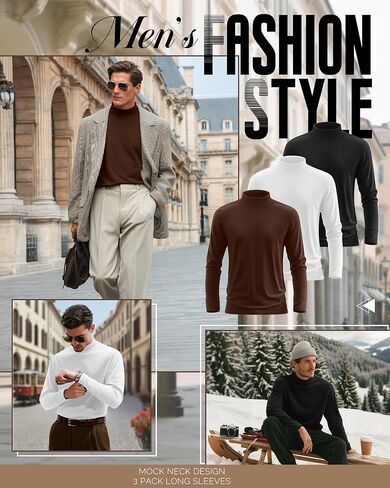 3 Pack Men's Long Sleeve Tees, Thermal Pullover Sweaters Mock Turtleneck Tops Basic Solid Undershirts in Saudi Arabia