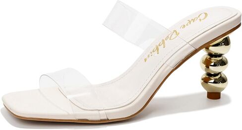 Women's Slip-On Square Toe Block Heels - Clear Chunky Heel Sandals for Wedding, Party, Summer | Comfortable Transparent Mule Shoes (Kimberly) in Saudi Arabia