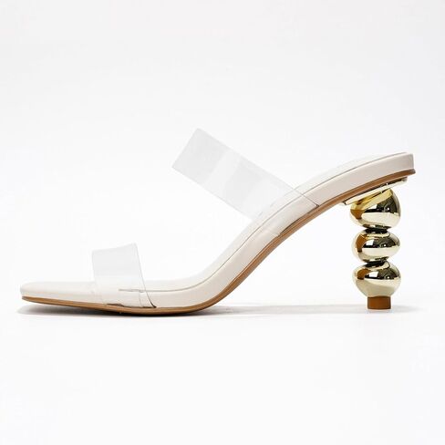 Women's Slip-On Square Toe Block Heels - Clear Chunky Heel Sandals for Wedding, Party, Summer | Comfortable Transparent Mule Shoes (Kimberly) in Saudi Arabia