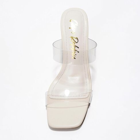 Women's Slip-On Square Toe Block Heels - Clear Chunky Heel Sandals for Wedding, Party, Summer | Comfortable Transparent Mule Shoes (Kimberly) in Saudi Arabia
