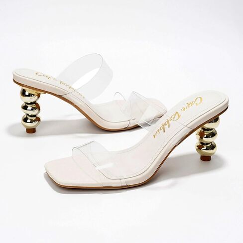 Women's Slip-On Square Toe Block Heels - Clear Chunky Heel Sandals for Wedding, Party, Summer | Comfortable Transparent Mule Shoes (Kimberly) in Saudi Arabia