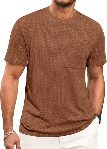 Runcati Mens Short Sleeve T-Shirts Casual Knit Texture Crewneck Pocket Tee Tops Loose Fit Summer Shirt in Kuwait