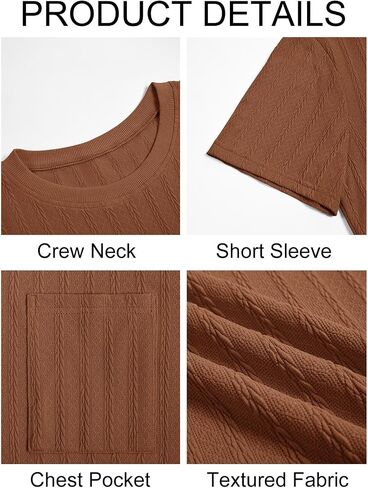 Runcati Mens Short Sleeve T-Shirts Casual Knit Texture Crewneck Pocket Tee Tops Loose Fit Summer Shirt in Kuwait