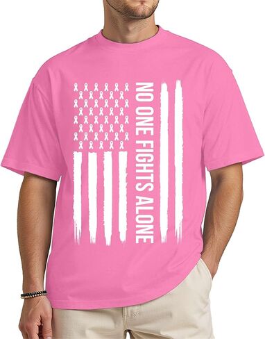 Unisex Breast Cancer Awareness Shirt – No One Fights Alone – Pink Ribbon American Flag Support Tee in Saudi Arabia