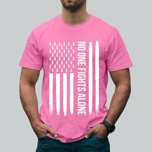 Unisex Breast Cancer Awareness Shirt – No One Fights Alone – Pink Ribbon American Flag Support Tee in Saudi Arabia