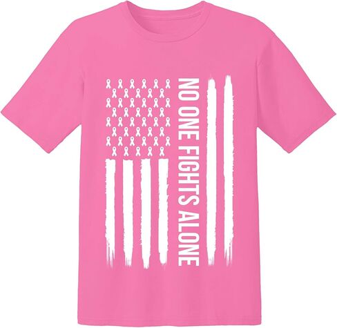 Unisex Breast Cancer Awareness Shirt – No One Fights Alone – Pink Ribbon American Flag Support Tee in Saudi Arabia