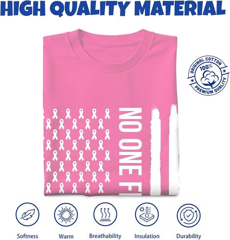 Unisex Breast Cancer Awareness Shirt – No One Fights Alone – Pink Ribbon American Flag Support Tee in Saudi Arabia
