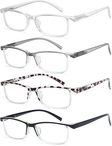 EYEURL 4-Pack نصف إطار نظارات القراءة الضوء الأزرق للرجال مستطيل شبه بدون شفة القراء للنساء الربيع المفصلي النظارات in Kuwait