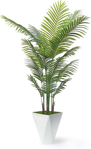 Artificial Palm Trees 6FT Tall Fake Palm Tree Indoor,Faux Tropical Areca Floor Plant with White Tall Planter, Fake Silk Plants in Pot for Home Office Living Room Bedroom Decor in Saudi Arabia