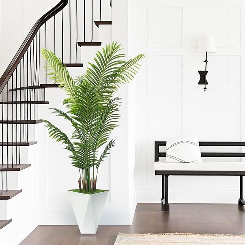 Artificial Palm Trees 6FT Tall Fake Palm Tree Indoor,Faux Tropical Areca Floor Plant with White Tall Planter, Fake Silk Plants in Pot for Home Office Living Room Bedroom Decor in Saudi Arabia