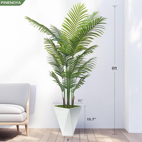 Artificial Palm Trees 6FT Tall Fake Palm Tree Indoor,Faux Tropical Areca Floor Plant with White Tall Planter, Fake Silk Plants in Pot for Home Office Living Room Bedroom Decor in Saudi Arabia