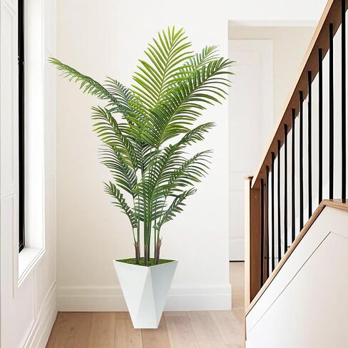 Artificial Palm Trees 6FT Tall Fake Palm Tree Indoor,Faux Tropical Areca Floor Plant with White Tall Planter, Fake Silk Plants in Pot for Home Office Living Room Bedroom Decor in Saudi Arabia