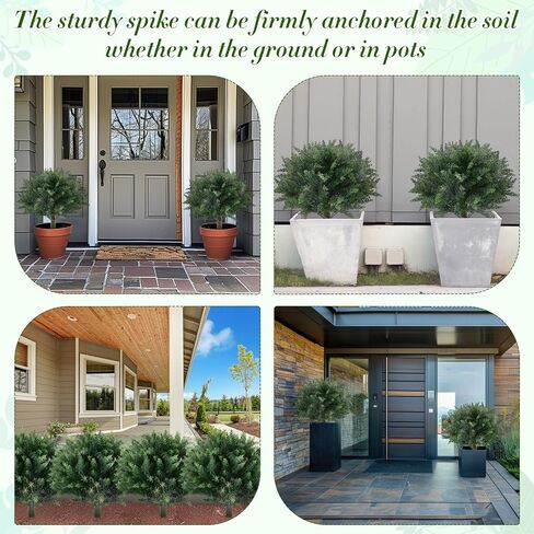 Yunlly 6 Pcs 20" Artificial Topiary Cedar Ball Tree with Ground Spike, Snow Frosted Fake Pine Tree Plants Bush UV Resistance Faux Shrubs for Indoor Outdoor Garden Yard Porch Patio Decor (Green) in Saudi Arabia