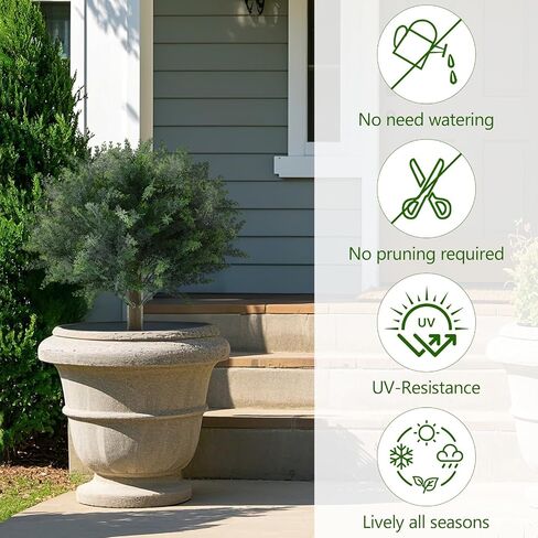 Yunlly 6 Pcs 20" Artificial Topiary Cedar Ball Tree with Ground Spike, Snow Frosted Fake Pine Tree Plants Bush UV Resistance Faux Shrubs for Indoor Outdoor Garden Yard Porch Patio Decor (Green) in Saudi Arabia
