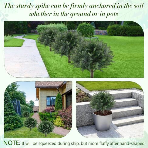 Yunlly 6 Pcs 20" Artificial Topiary Cedar Ball Tree with Ground Spike, Snow Frosted Fake Pine Tree Plants Bush UV Resistance Faux Shrubs for Indoor Outdoor Garden Yard Porch Patio Decor (Green) in Saudi Arabia