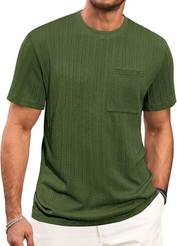 Runcati Mens Short Sleeve T-Shirts Casual Knit Texture Crewneck Pocket Tee Tops Loose Fit Summer Shirt in Kuwait