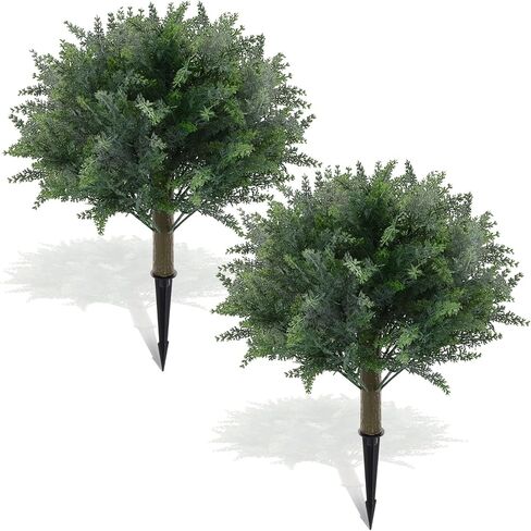 Yunlly 6 Pcs 20" Artificial Topiary Cedar Ball Tree with Ground Spike, Snow Frosted Fake Pine Tree Plants Bush UV Resistance Faux Shrubs for Indoor Outdoor Garden Yard Porch Patio Decor (Green) in Saudi Arabia
