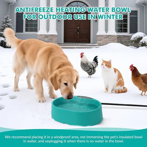 وعاء ماء ساخن للكلاب والقطط، وعاء للحيوانات الأليفة مُدفأ في الهواء الطلق مع سلك مقاوم للمضغ، طبق حراري ذكي في الشتاء للكلاب والقطط والدجاج والبط والأرانب، 108 أونصة 30 واط in Kuwait