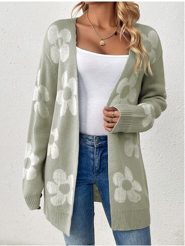 utcoco Womens Long Sleeve Cardigan Sweaters Boho Floral Casual Loose Fit Oversized Open Front Knit Outerwear in Saudi Arabia