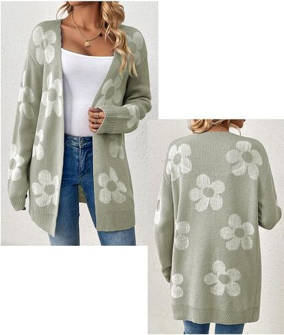 utcoco Womens Long Sleeve Cardigan Sweaters Boho Floral Casual Loose Fit Oversized Open Front Knit Outerwear in Saudi Arabia