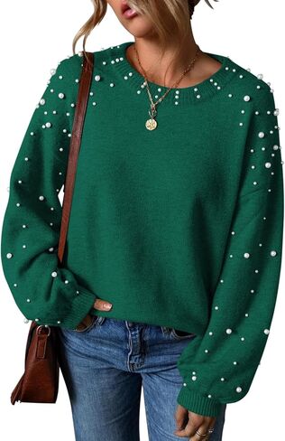 Pink Queen Pearl Sweater for Women 2025 Fashion Fall Winter Chunky Crewneck Lantern Sleeve Loose Knit Pullover Sweaters Top in Saudi Arabia
