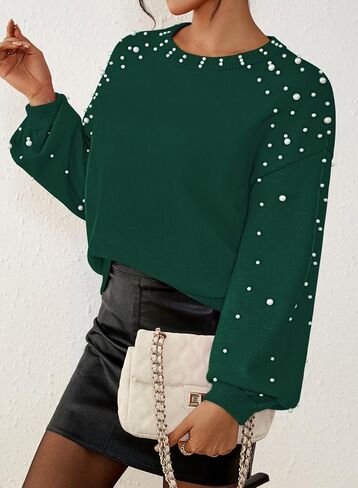Pink Queen Pearl Sweater for Women 2025 Fashion Fall Winter Chunky Crewneck Lantern Sleeve Loose Knit Pullover Sweaters Top in Saudi Arabia