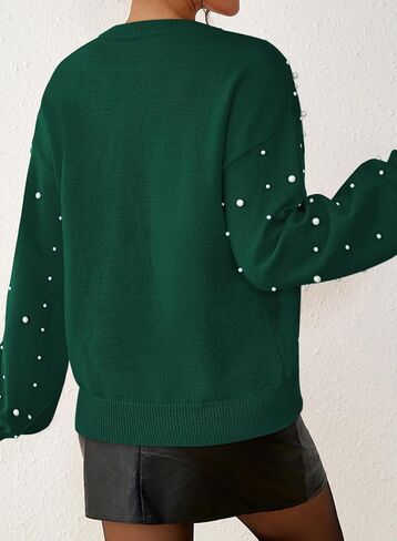 Pink Queen Pearl Sweater for Women 2025 Fashion Fall Winter Chunky Crewneck Lantern Sleeve Loose Knit Pullover Sweaters Top in Saudi Arabia
