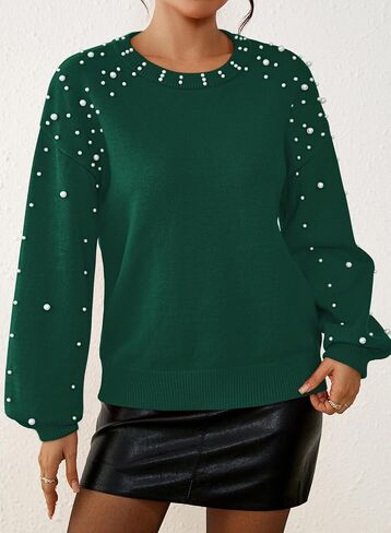 Pink Queen Pearl Sweater for Women 2025 Fashion Fall Winter Chunky Crewneck Lantern Sleeve Loose Knit Pullover Sweaters Top in Saudi Arabia