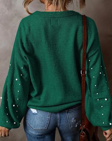 Pink Queen Pearl Sweater for Women 2025 Fashion Fall Winter Chunky Crewneck Lantern Sleeve Loose Knit Pullover Sweaters Top in Saudi Arabia