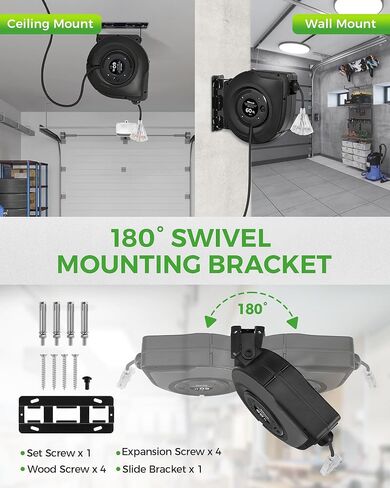 Retractable Cord Reel, 60 FT Heavy Duty Extension Cord, 12AWG/3C SJTOW, 3 Grounded Outlets Lighted Triple Tap, 15A Circuit Breaker, Wall/Ceiling Mounted, UL Listed, Blue U60CR06 in Kuwait