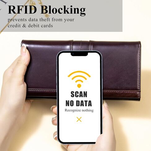 محافظ LUKZIJAES للنساء، محفظة طويلة نحيفة RFID للسيدات من الجلد الطبيعي ثنائية الطي مع جيب للعملات المعدنية بنافذة الهوية (#1-قهوة) in Kuwait