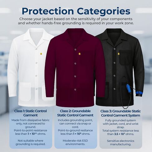 ESD Jacket with Snap Cuff - Level 3 Certified Anti-Static Smock - Lightweight Protective Workwear for Electronics & Labs in Kuwait