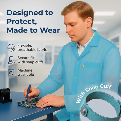 ESD Jacket with Snap Cuff - Level 3 Certified Anti-Static Smock - Lightweight Protective Workwear for Electronics & Labs in Kuwait