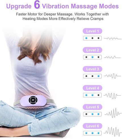Portable Cordless Heating Pad for Period Cramps, Voice Reminder Menstrual Heating Pad with 6 Heat Levels and 6 Massage Modes, 3s Fast Heating, Gifts for Her Women Girls in Saudi Arabia