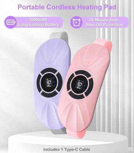 Portable Cordless Heating Pad for Period Cramps, Voice Reminder Menstrual Heating Pad with 6 Heat Levels and 6 Massage Modes, 3s Fast Heating, Gifts for Her Women Girls in Saudi Arabia