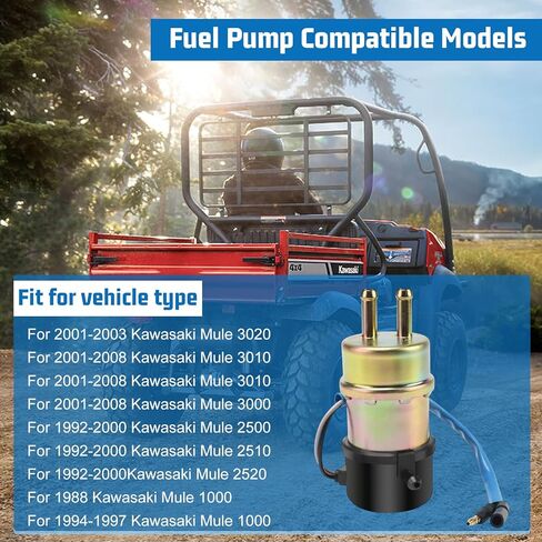 Electric Fuel Pump 12V for 1992-2008 Kawasaki Mule 3000 3010 3020 2520 2500 2510 1000 OE# 49040-1055 KAF620 Engine Includes Fuel Filter & Pipes in Kuwait