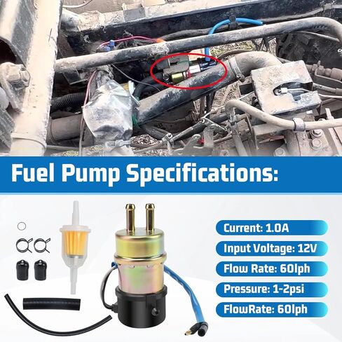Electric Fuel Pump 12V for 1992-2008 Kawasaki Mule 3000 3010 3020 2520 2500 2510 1000 OE# 49040-1055 KAF620 Engine Includes Fuel Filter & Pipes in Kuwait