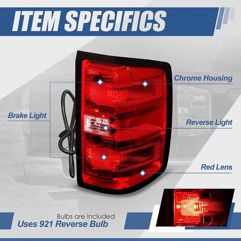 Auto Dynasty Tail Light Brake Lamps Compatible with Chevy Silverado 1500 2500HD 3500HD GMC Sierra 3500 HD 2014 2015 2016 2017 2018 2019, Driver Left Side, Red Lens, Factory Style Rear in Saudi Arabia