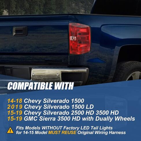 Auto Dynasty Tail Light Brake Lamps Compatible with Chevy Silverado 1500 2500HD 3500HD GMC Sierra 3500 HD 2014 2015 2016 2017 2018 2019, Driver Left Side, Red Lens, Factory Style Rear in Saudi Arabia