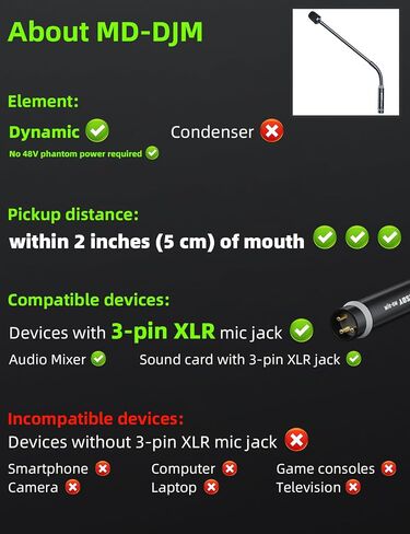 DJ Microphone for Audio Mixer, 17 Inch Professional XLR Wired Dynamic Gooseneck Mic, Black Metal Supports 360° Rotation, Bending, Noise Reduction in Saudi Arabia