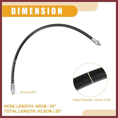 1 قطعة 24 بوصة العالمي 1/8 "NPT الشحوم بندقية فليكس خرطوم - مقطورة فليكس الشحوم خرطوم تمديد عدم الانزلاق - معدن أسود استبدال أجزاء in Saudi Arabia