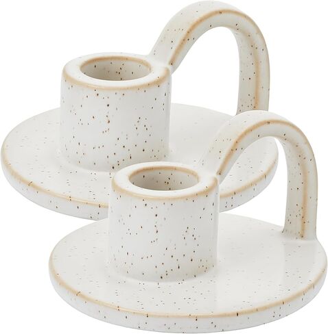Ceramic Taper Candle Holders with Handle (Set of 2) – Tall Candlestick Holders for Table Decor Centerpieces, Rustic Home Décor, and Dinner Table Styling Vanilla in Saudi Arabia